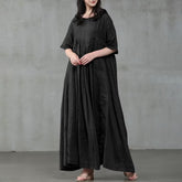 Oversized Cotton Dress with Zigzag Chest Design and Three-Quarter Sleeves — Available in Black and Pistachio 🍃⚫| زجزاج